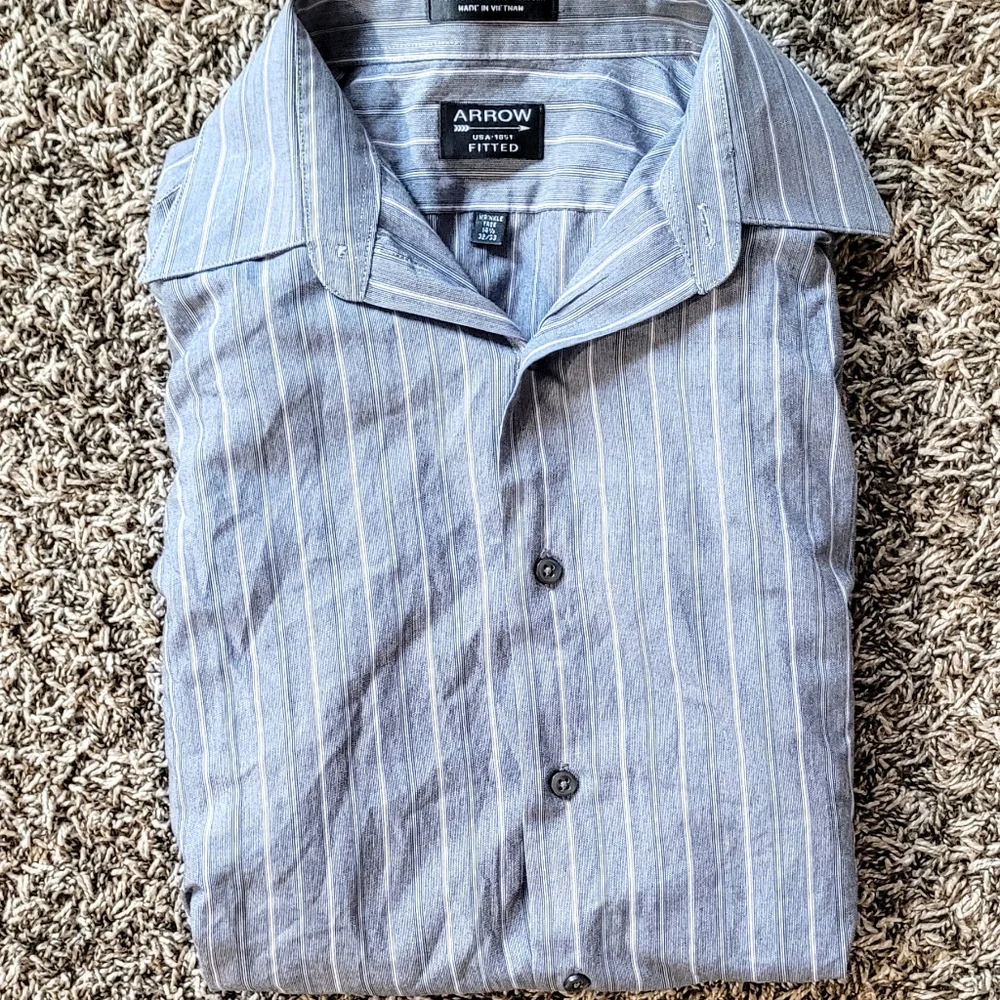 FITTED Gray and White Striped Dress Shirt - Picture 1 of 4